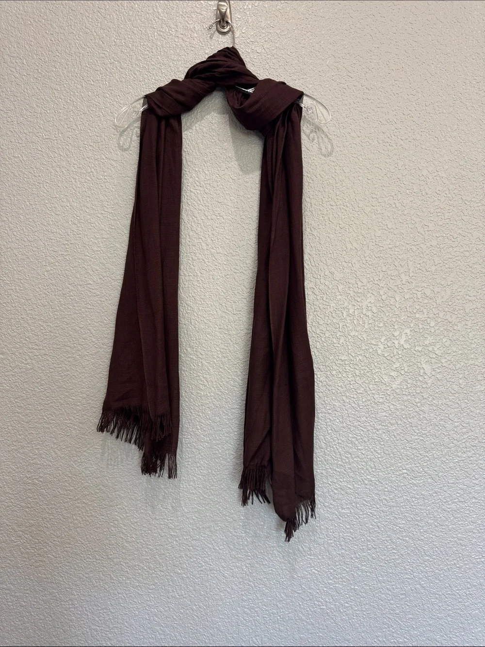 Long Fringe Scarf in Deep Brown